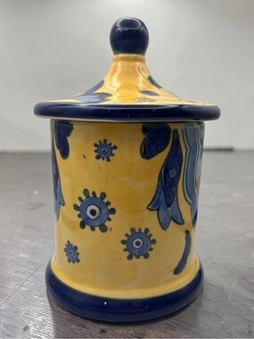 VTG Valencia Canister Jar w/ Plastic Seal Lid Hand Painted Spanish Ceramic EUC